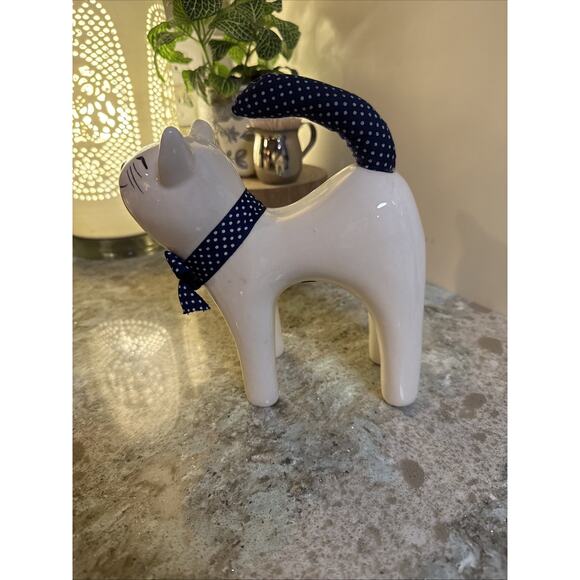 VINTAGE ENESCO CERAMIC SMILING CATS WITH POLKA DOT BOWS & TAILS - Picture 10 of 13